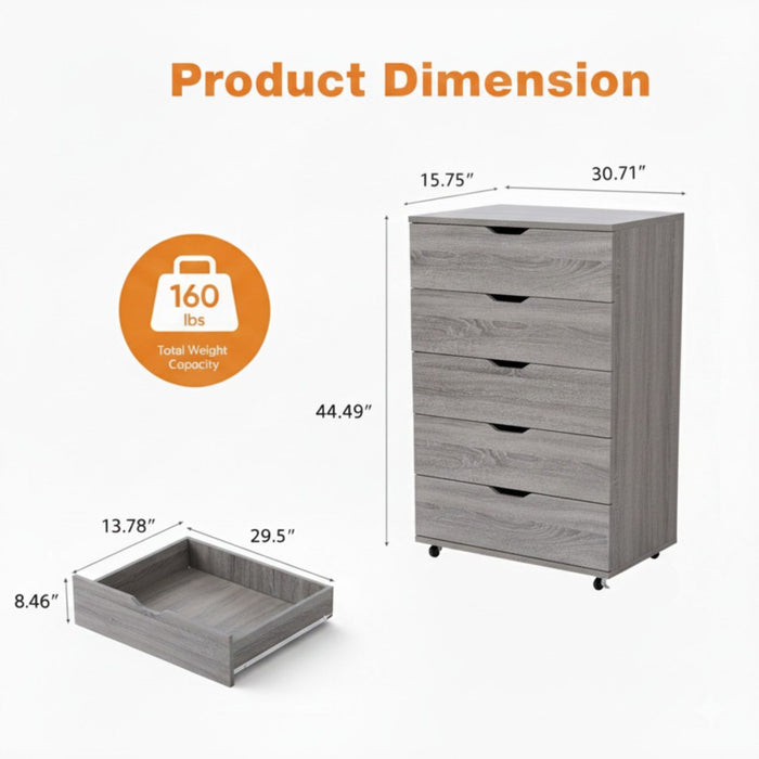 Modern 5 Drawer Dresser With Wheels Home Essentials