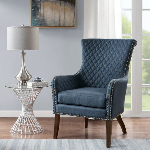 Accent Chair With Quilted Back And Silver Studs - Dark Blue JLA