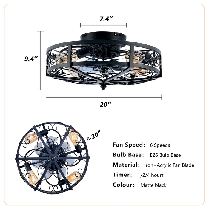 Mounting Type Ceiling Fan, Reversible Motor, DC Remote Control, 6 Speed Ceiling Fan - Matte Black Daily Nest