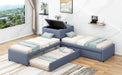 L Shaped Upholstered Platform Bed With Trundle And 2 Drawers Linked With Built In Desk Hearth and Haven
