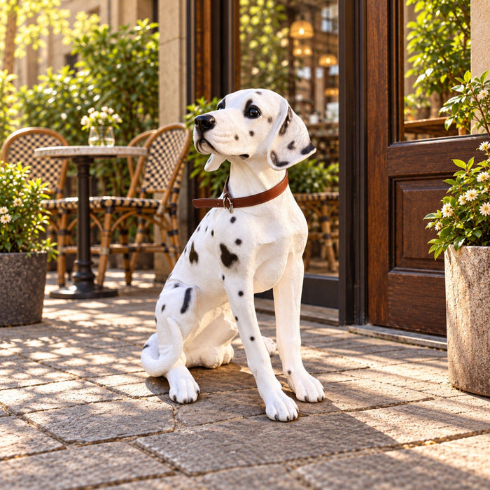 Large Dalmatian Dog Statue, Sitting Spotted Pet Sculpture For Entryway Patio - Black White Daily Nest