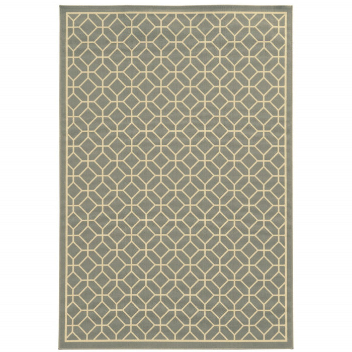 9' X 13' Geometric Stain Resistant Area Rug Indoor & Outdoor - Gray / Ivory