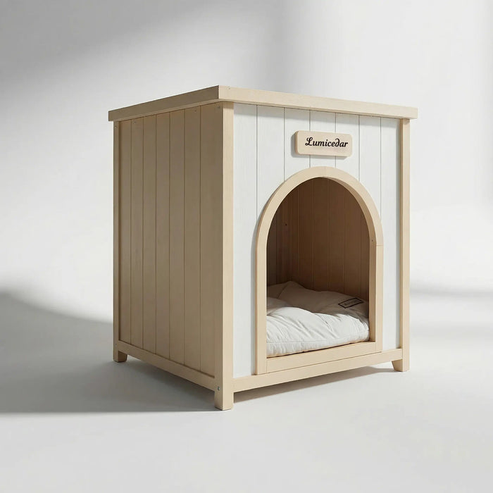 Indoor Dog House With Removable Cushion, Pet House For Cats & Small Dogs - Cream White / Light Yellow Daily Nest