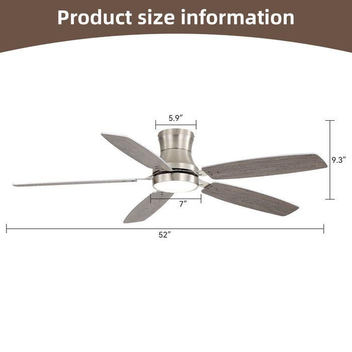 52" Flush Mount Ceiling Fan With Light, DC Motor, Remote Control, Dual Color Daily Nest