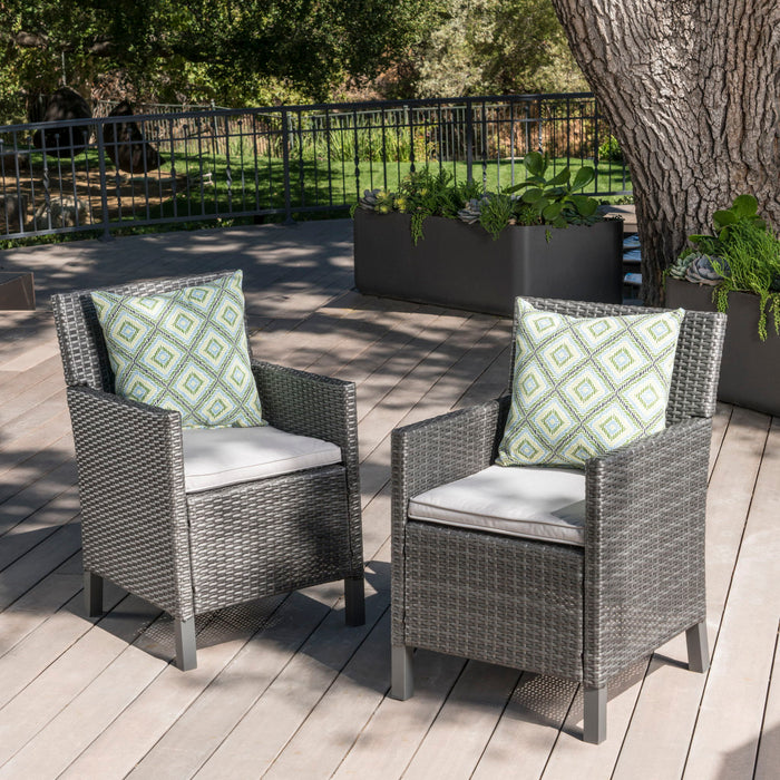 Outdoor Rattan Dining Chair With Straight Legs And Sloped Arms