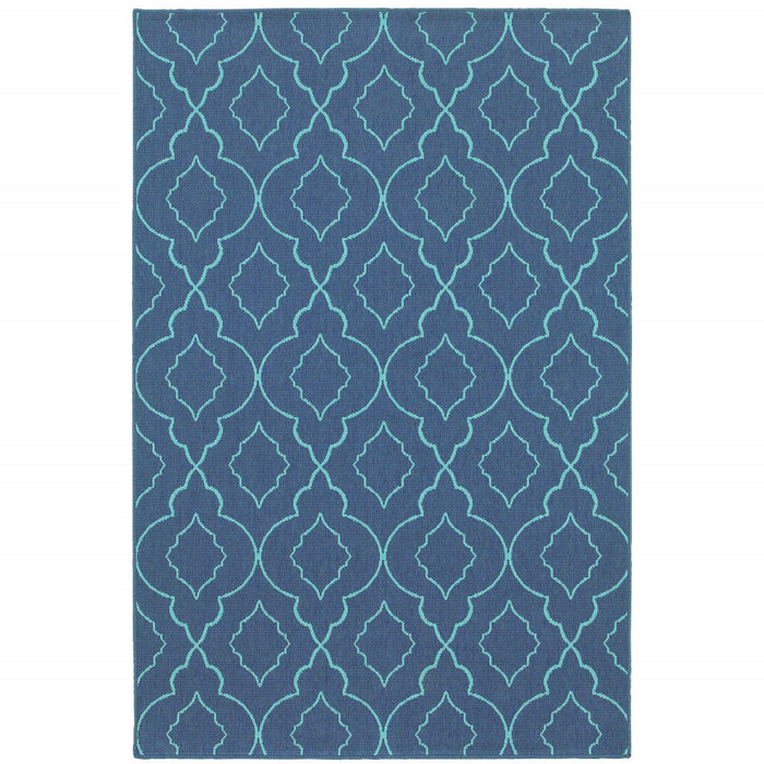 5' X 8' Geometric Stain Resistant Indoor / Outdoor Area Rug - Blue