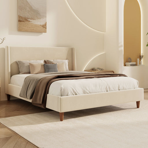 Modern Upholstered Platform Bed With Wingback Headboard Hearth and Haven
