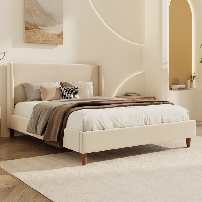 Upholstered Modern Platform Bed With Wingback Headboard Hearth and Haven