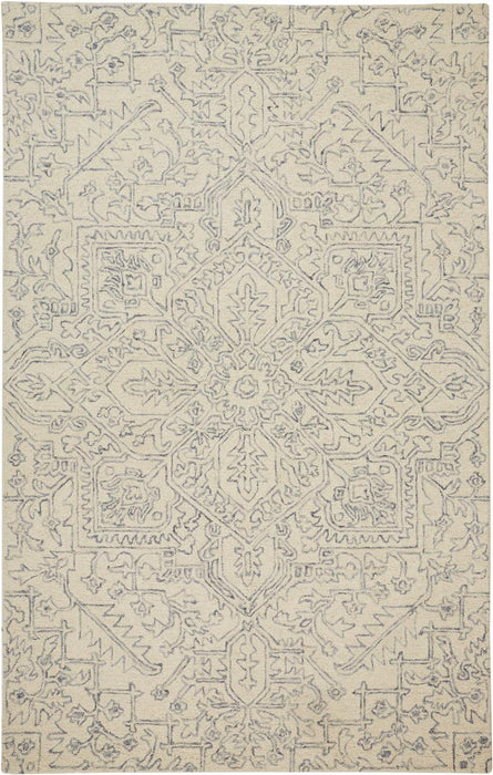 Floral Tufted Handmade Area Rug - Ivory And Gray Wool - 12' X 15'
