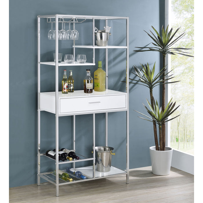 Draper - 5 Shelf LED Wine Cabinet With Pull Out Drawer - Gloss White Furniture Max