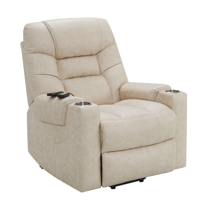Nairi - Power Recliner With Lift, Heating & Massage - Ivory Polished Microfiber
