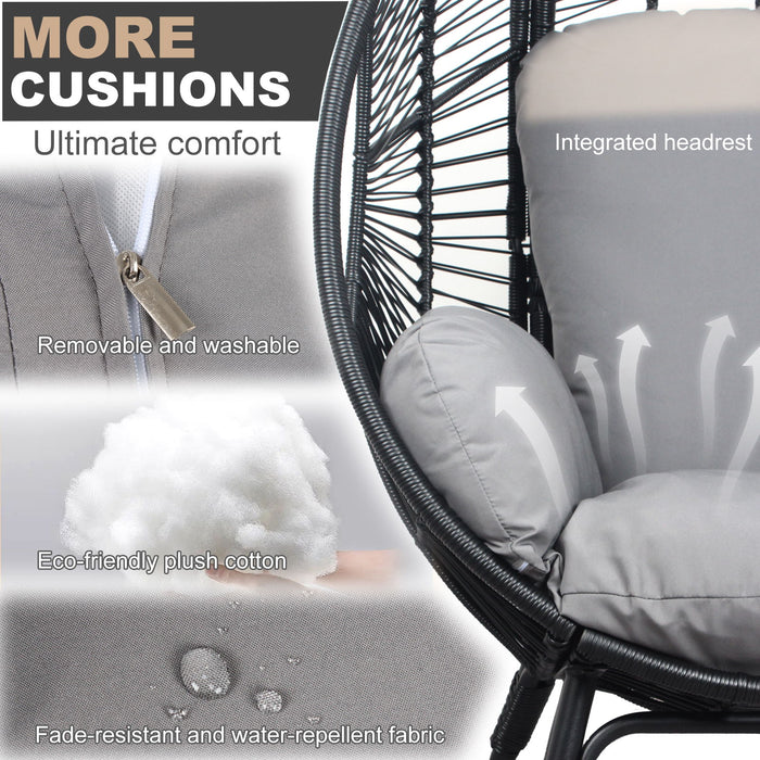 Patio PE Wicker Egg Chair Model 2 With Black Color Rattan Gray Cushion
