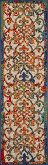 2' X 6' Floral Indoor & Outdoor Area Rug - Ivory / Blue