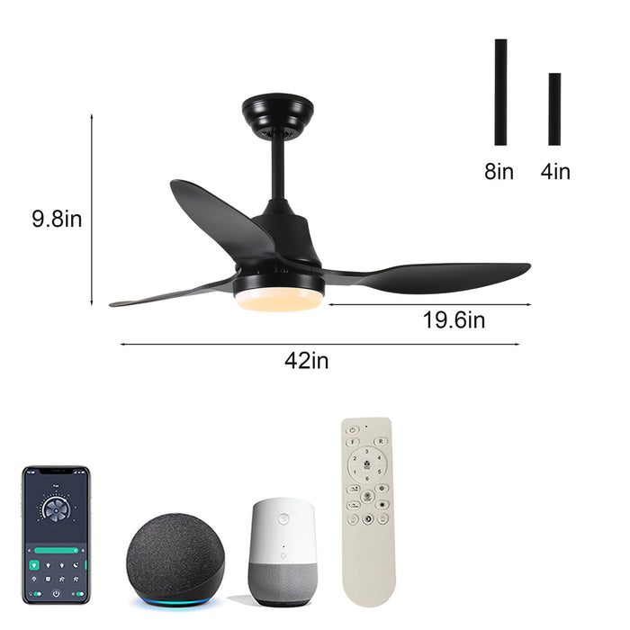 Ceiling Fan With Light, 3 Blades, Remote Control, 6 Speed Reversible DC Motor For Living Room - Black Daily Nest