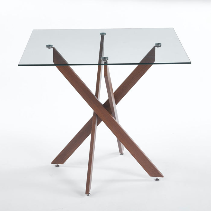 Dining Table With Cross Metal Leg And Tempered Glass, Modern Space Saving Kitchen Table For Living Room Legs, Square Table
