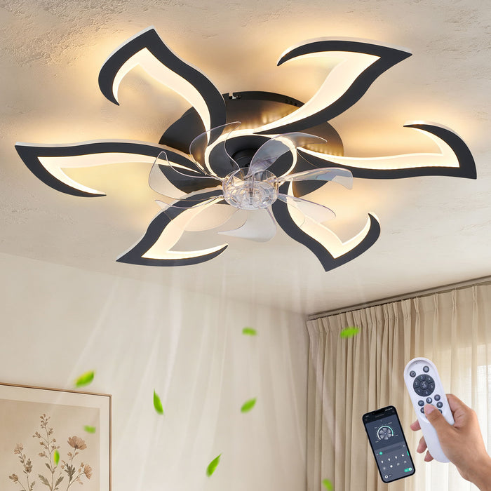 Flower Ceiling Fan With LED Dimmable Light, Flush Mount Ceiling Fan With Remote Control, Low Profile Design, 6 Speeds, Timing Function Daily Nest