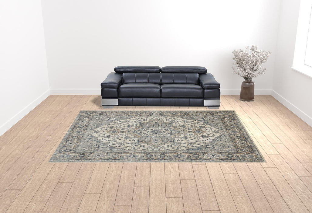 10' x 14' Floral Power Loom Polypropylene Area Rug - Ivory