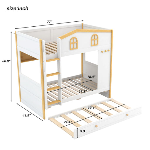 Bunk Bed With House Shaped Guardrails, Storage Shelves, And Trundle Dreamland