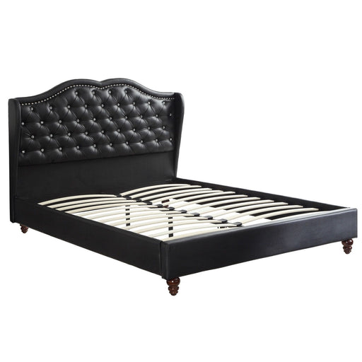 Bed With Curved Wingback Headboard, Button Tufted Upholstered Home Essentials