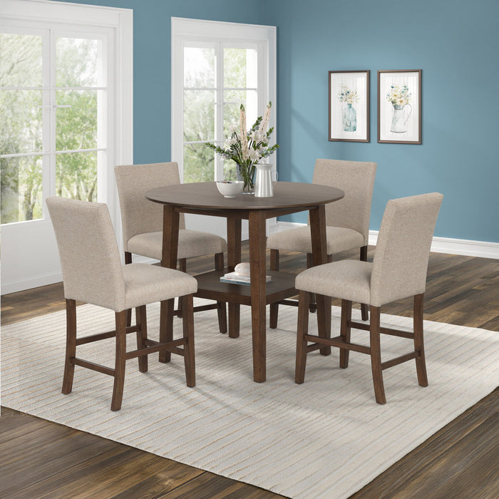 Hargrove - 5 Piece Set (42" Round Counter Table & 4 Chairs) - Brown / Beige New Classic