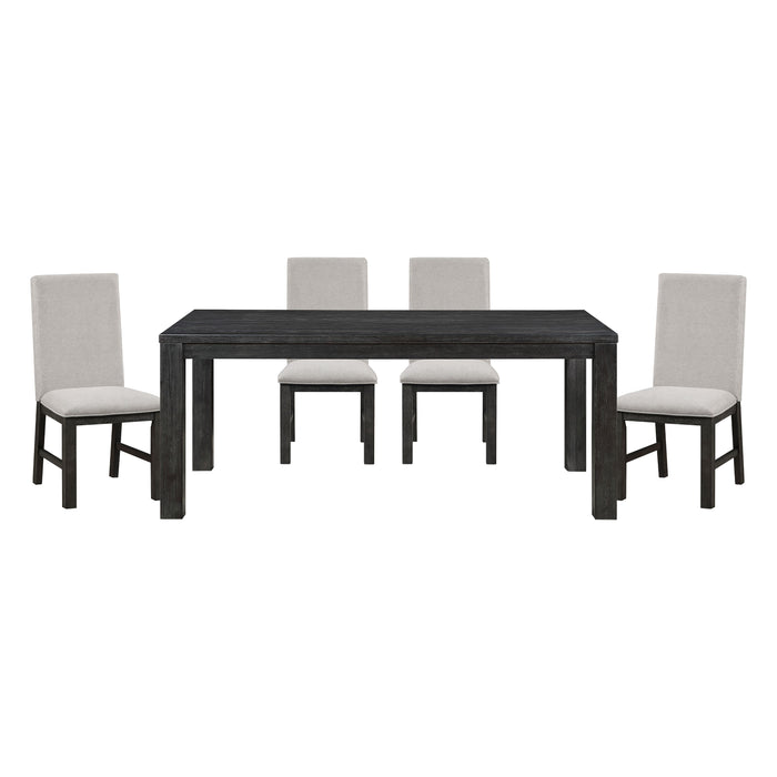 Antique Black Finish Modern Dining 5 Piece Set Rectangular Table And 4 Upholstered Chairs Textured Gray Wooden Dining Room Furniture