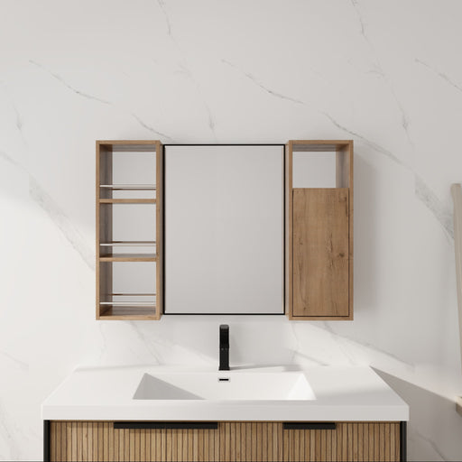 39.4" Wall Mounted Bathroom Cabinet With Storage And - Imitative Oak Home Essentials