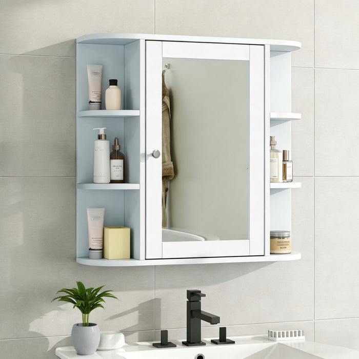 Bathroom Wall Storage Cabinet With Mirror And Adjustable Shelf, 6 Open Shelves Noble House