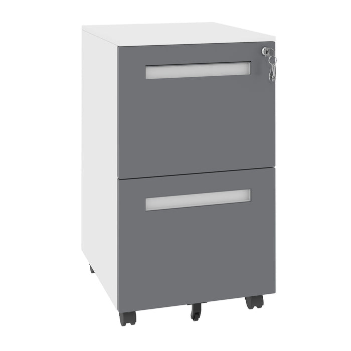 2-Drawer Mobile File Cabinet With Lock,On 360° Wheels, Holds A4/Letter/Legal Files - White Home Essentials
