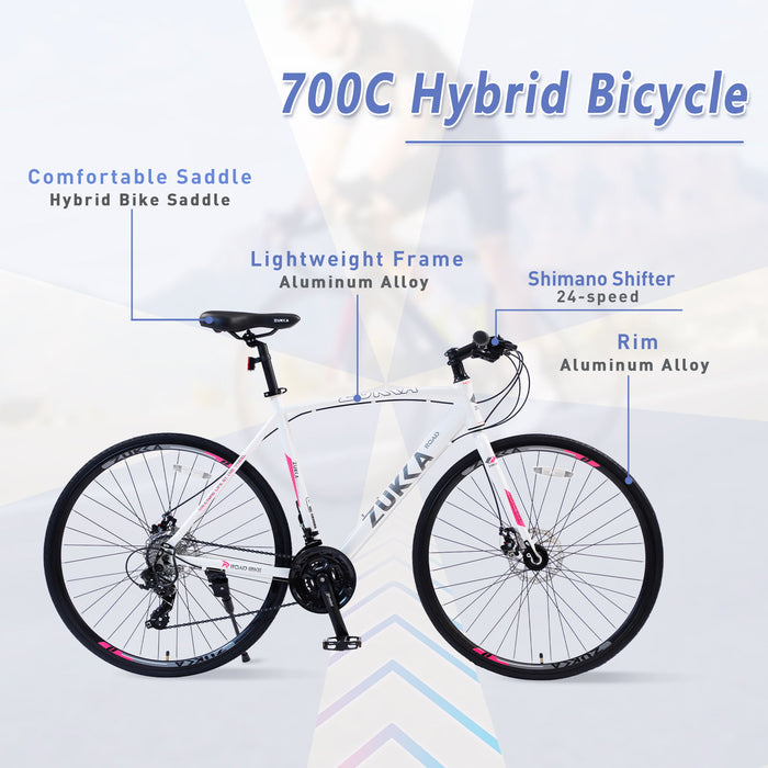 24 Speed Hybrid Bike Disc Brake 700C Road Bike For Men Women'S City Bicycle
