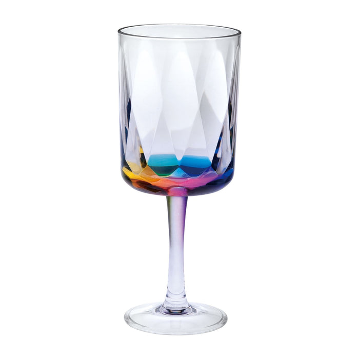 Leadingware Rainbow Diamond Plastic Wine Glasses (Set of 4), Unbreakable Bpa Free Acrylic, 16Oz - Clear