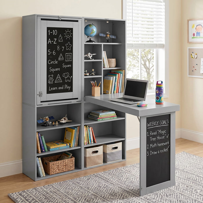 Folding Desk With Storage, Foldable Convertible Writing Table With Blackboard And Shelves For Home Office Home Essentials