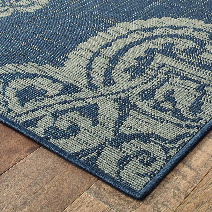 2' X 8' Oriental Stain Resistant Indoor & Outdoor Area Rug - Blue