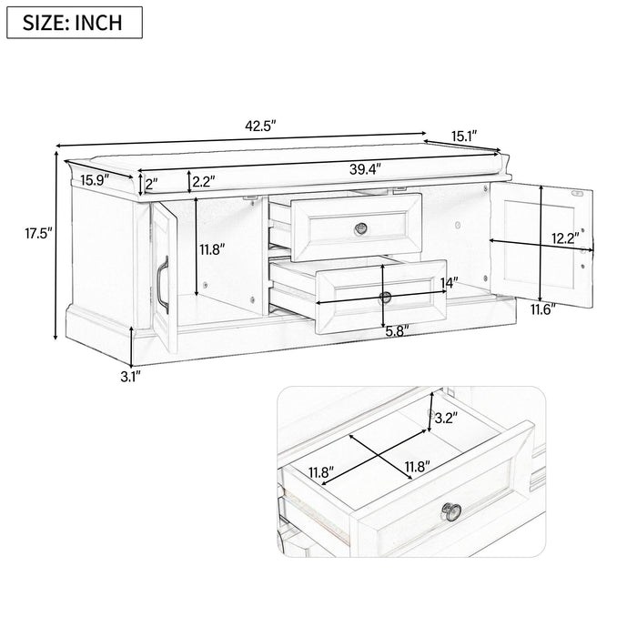 Hearth & Haven Daisy - Storage Bench With 2 Drawers And 2 Cabinets Hearth and Haven
