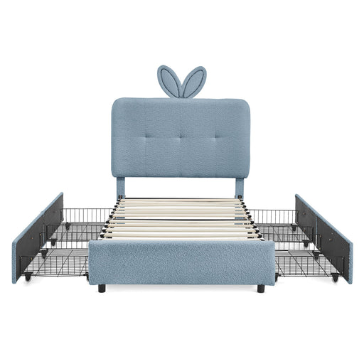 Upholstered Bed With Oversized Rabbit Ear Headboard, LED Lights & 4 Storage Drawers Home Essentials