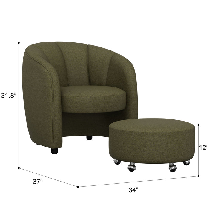 Barrel Chair With Nesting Ottoman - Forest Green Emerald Home