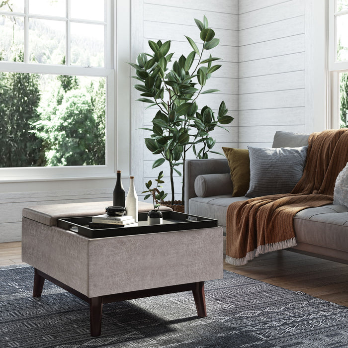 Owen - Tray Top Small Coffee Table Upholstered Storage Ottoman Simpli-Home