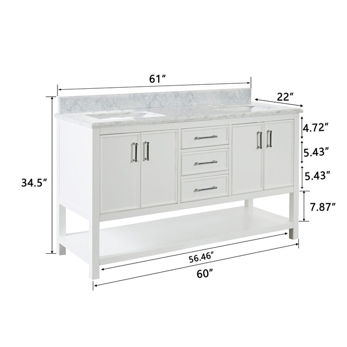 61'' Bathroom Vanity, Solid Wood Frame Bathroom Storage Cabinet, Freestanding Vanity With Top - White / Wood