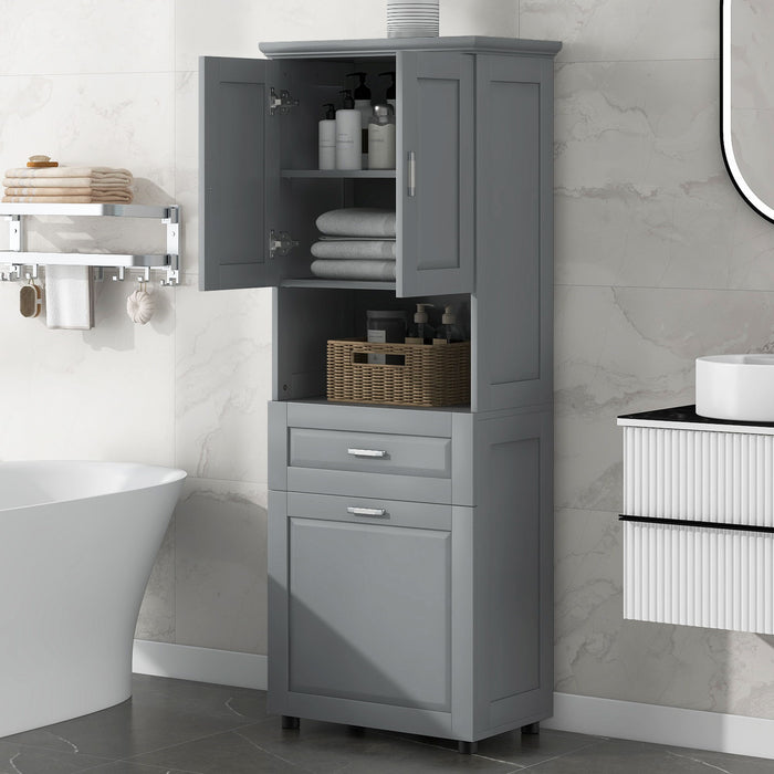 Tall Bathroom Cabinet With Tilt-Out Laundry Basket And Upper Storage Hearth and Haven