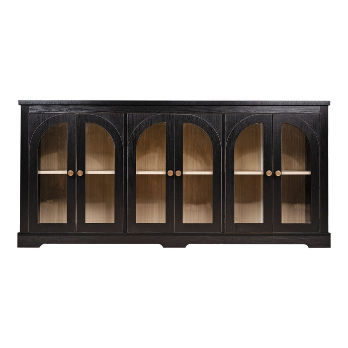 Modern Arched Glass Sideboard With 6 Doors, Buffet Cabinet With Storage And Adjustable Shelves Home Essentials