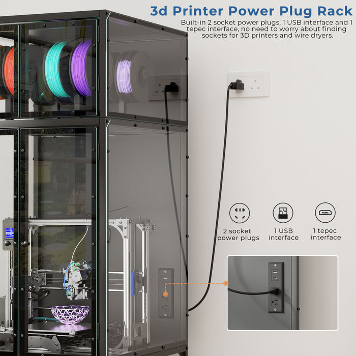 3D Printer Cabinet With Double Layer Filament Storage, T-Shaped Filament Bar, Noise Reducing And Dust Proof Design - Black Home Essentials