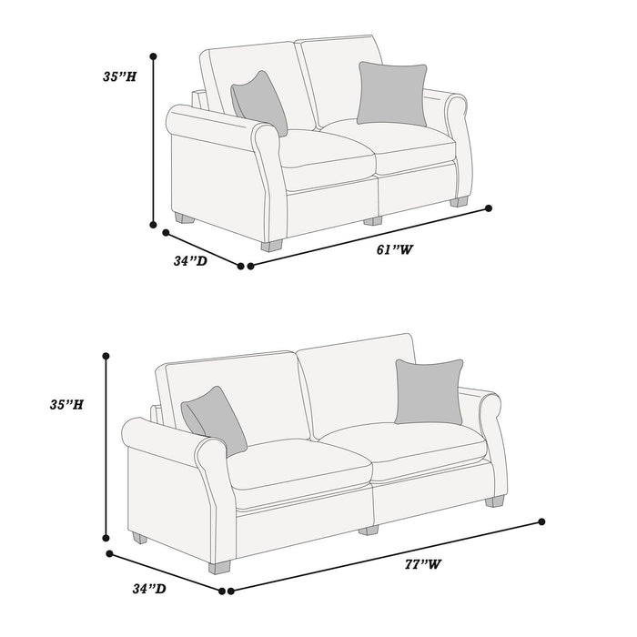 Contemporary 2 Piece Sofa Set With Matching Pillows Home Essentials