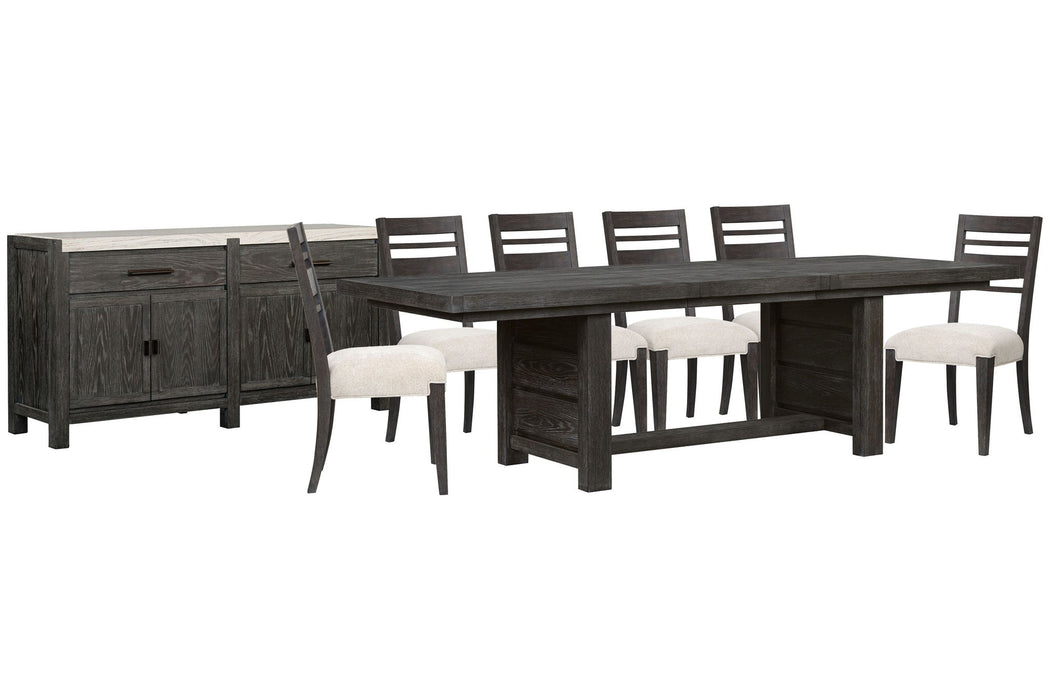 Plum Creek - 8 Piece Extendable Trestle Dining Table Set Magnussen Furniture