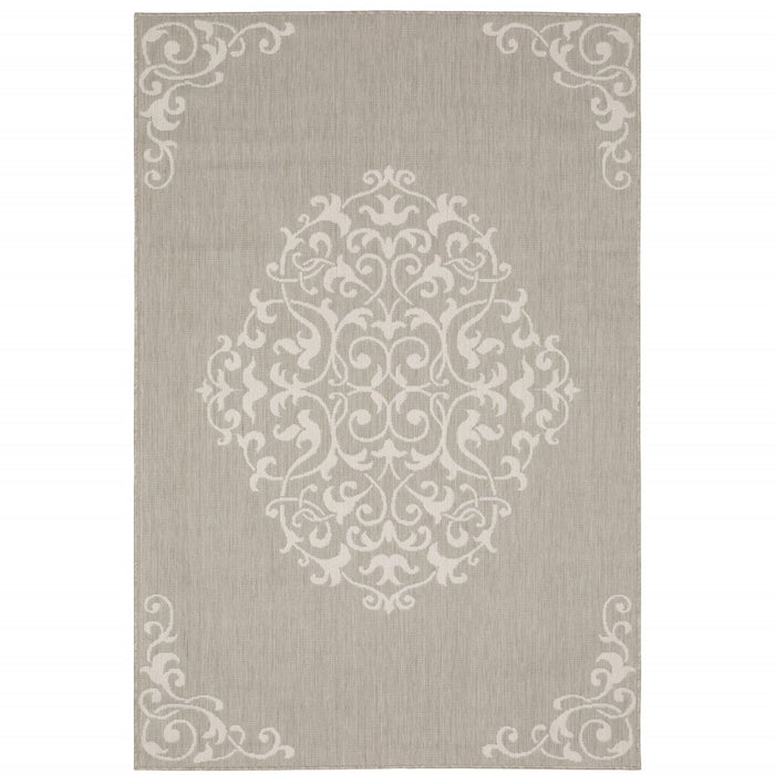 3' X 5' Oriental Stain Resistant Indoor / Outdoor Area Rug - Gray / Ivory