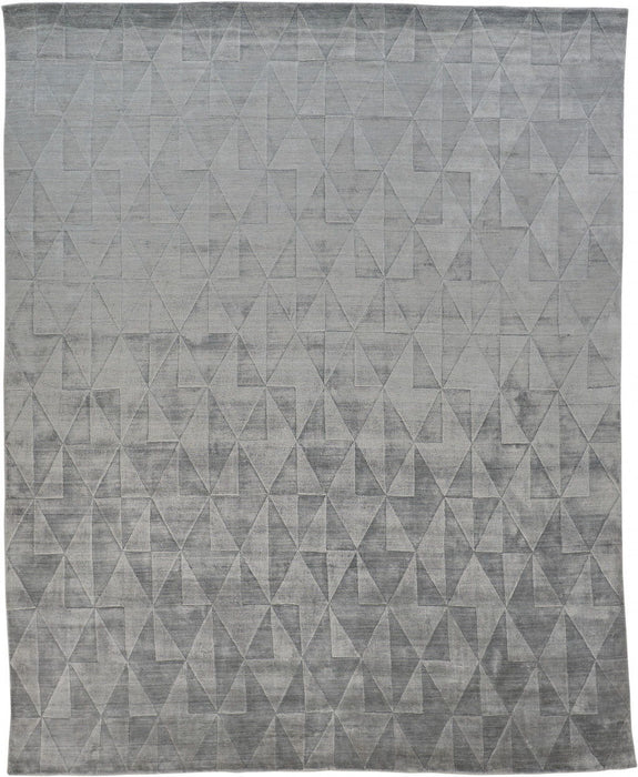 Geometric Hand Woven Area Rug - Gray Ivory And Silver - 8' X 10'
