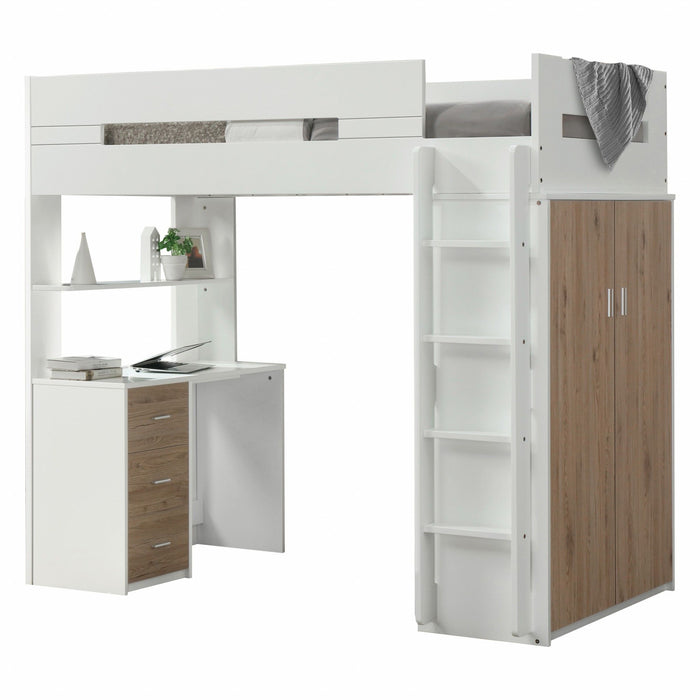 Twin Loft Bed And Desk - White / Natural