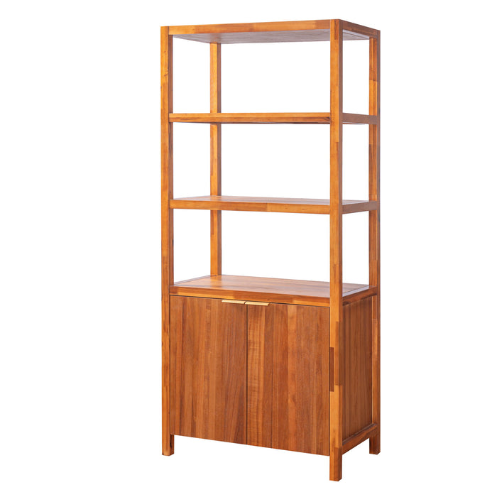Modern Tall Storage Bookcase Cabinet With 2 Open Shelves & Double Doors Noble House