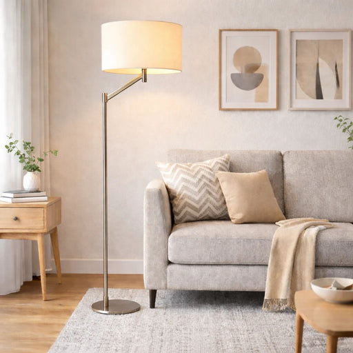 Serene - Floor Lamp With Rotary Switch Base Linen Shade - Brushed Nickel / White Ashcroft Furniture