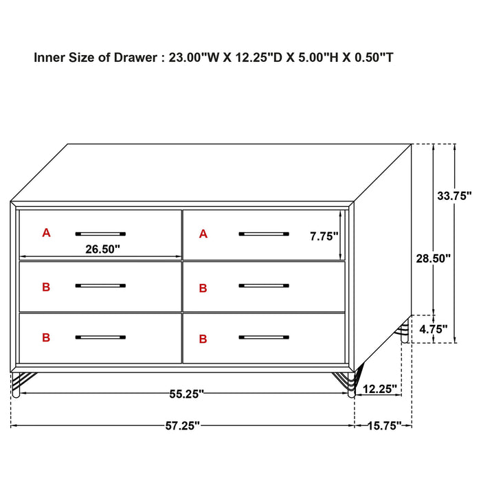Malcolm - 6 Drawer Dresser Cabinet - Black Furniture Max