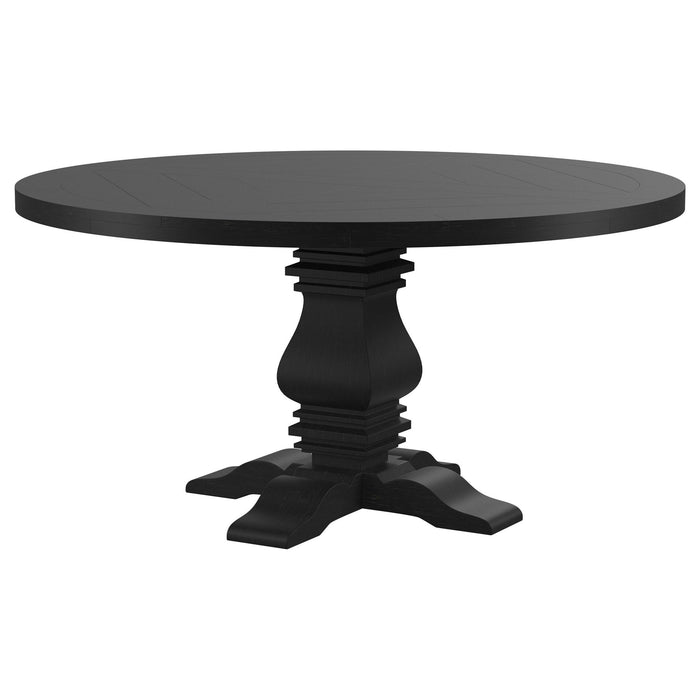 Allende - Round Dining Pedestal Table With Carved Base - Black Furniture Max
