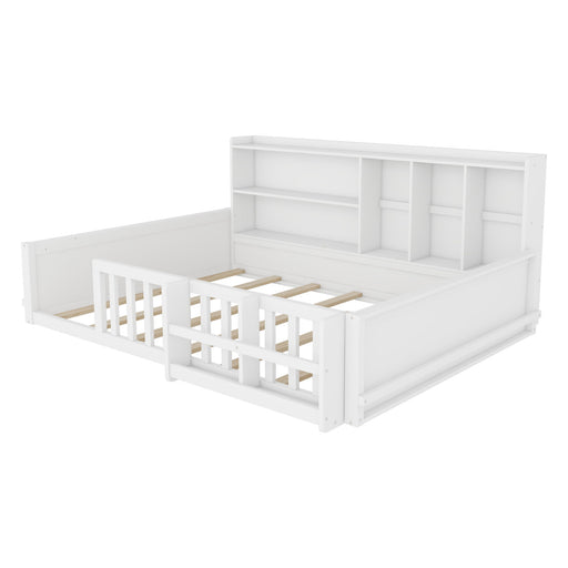 Platform Bed Frame With Guardrail, Storage Shelves & Bookshelf Home Essentials